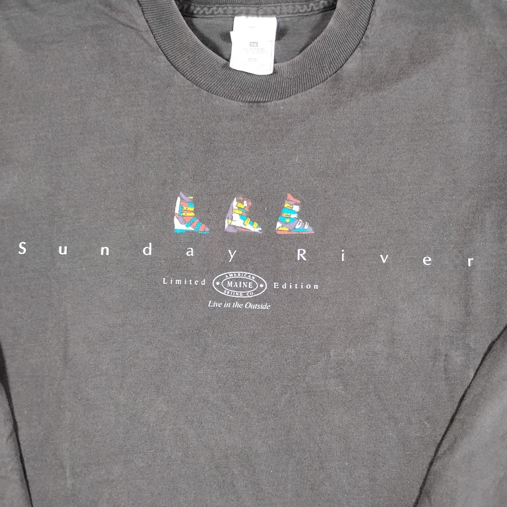 Vintage Fruit of the Loom Sunday River Maine Skiing Long Sleeve Shirt Black XL - Picture 2 of 12